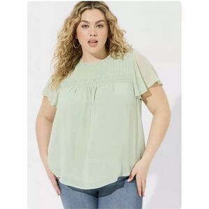 Torrid Green Flutter Sleeve Smocked Blouse